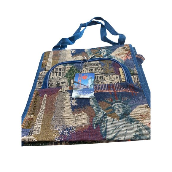 Bovano USA Tapestry Tote Bag With Zipper & Handles Featuring Iconic Landmarks - Picture 1 of 4